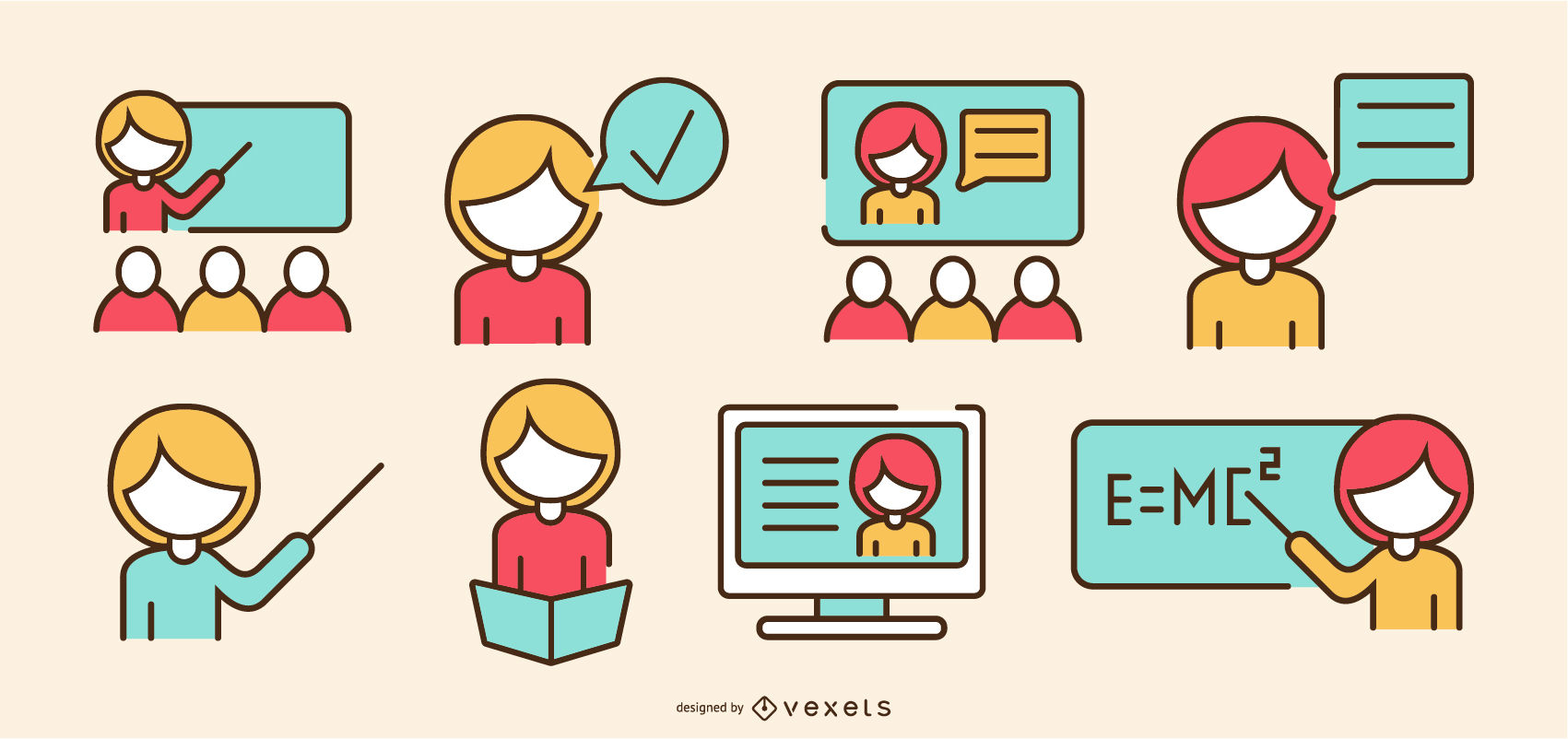 1701x802 School Teacher Vector Set