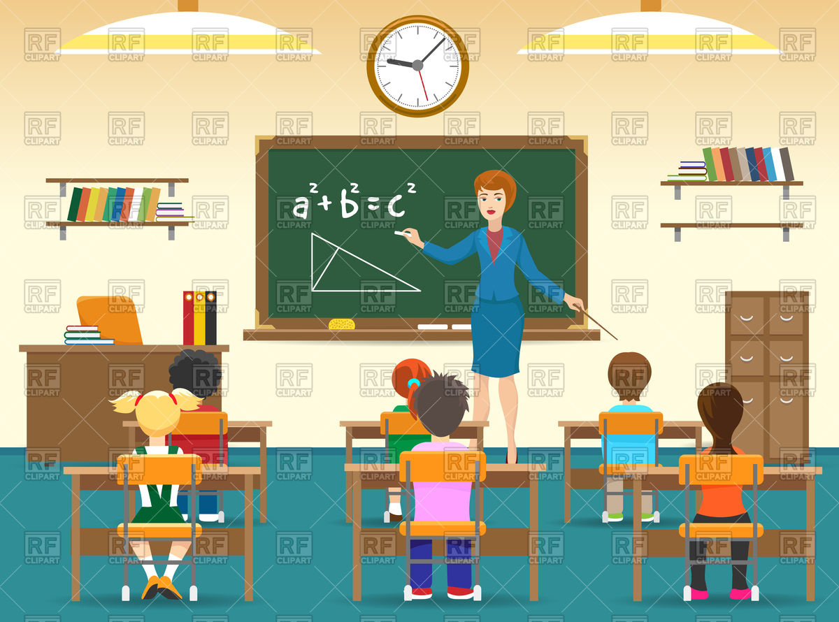 1200x890 Classroom With Board, Female Teacher Vector Image Of Architecture