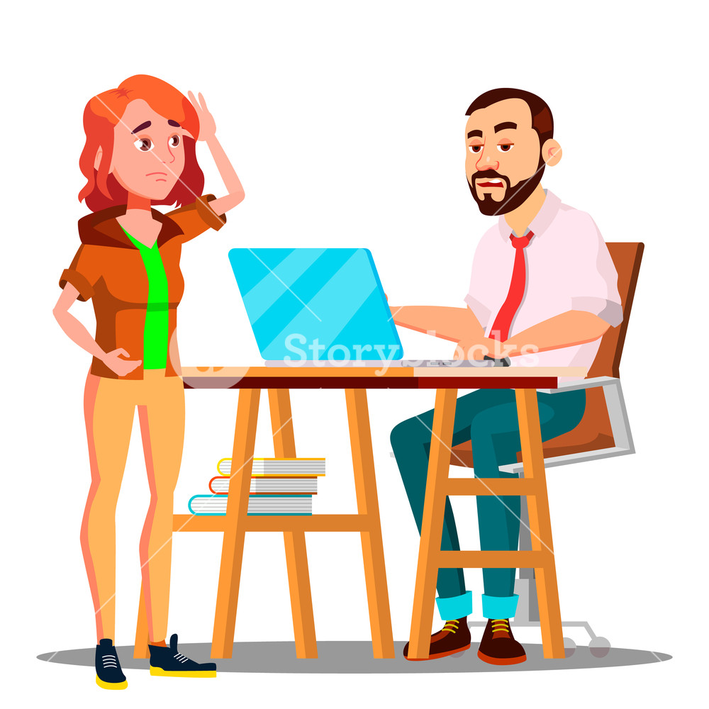 1000x1000 Confused Student Takes An Exam To Angry Teacher Vector Isolated