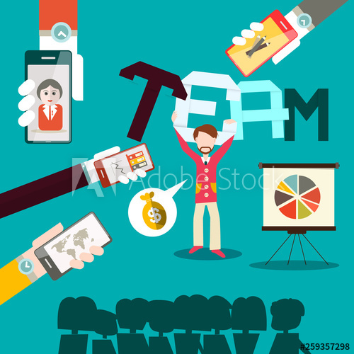 500x500 Team Building Vector Design With People And Mobile Phones In Hands