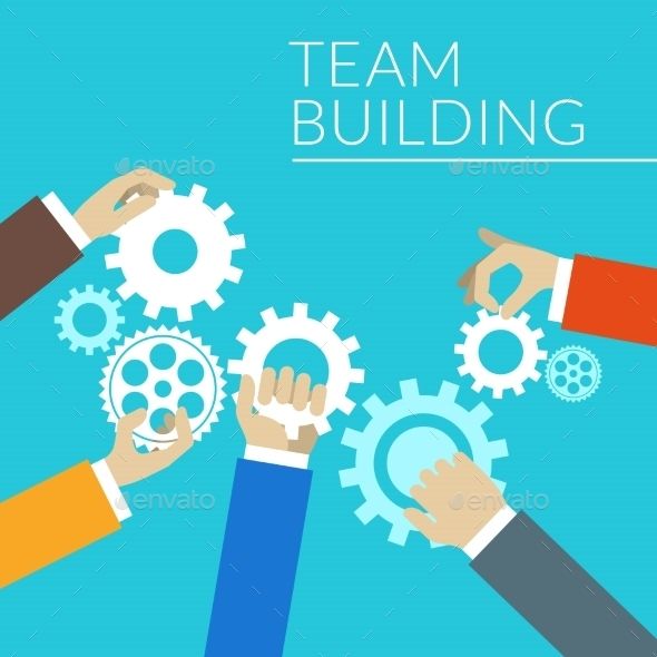 590x590 Flat Design Concept For Team Building Hands With Gears