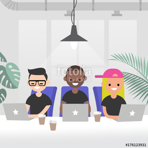 500x500 Teamwork, Vector Illustration A Group Of Young Adults Working