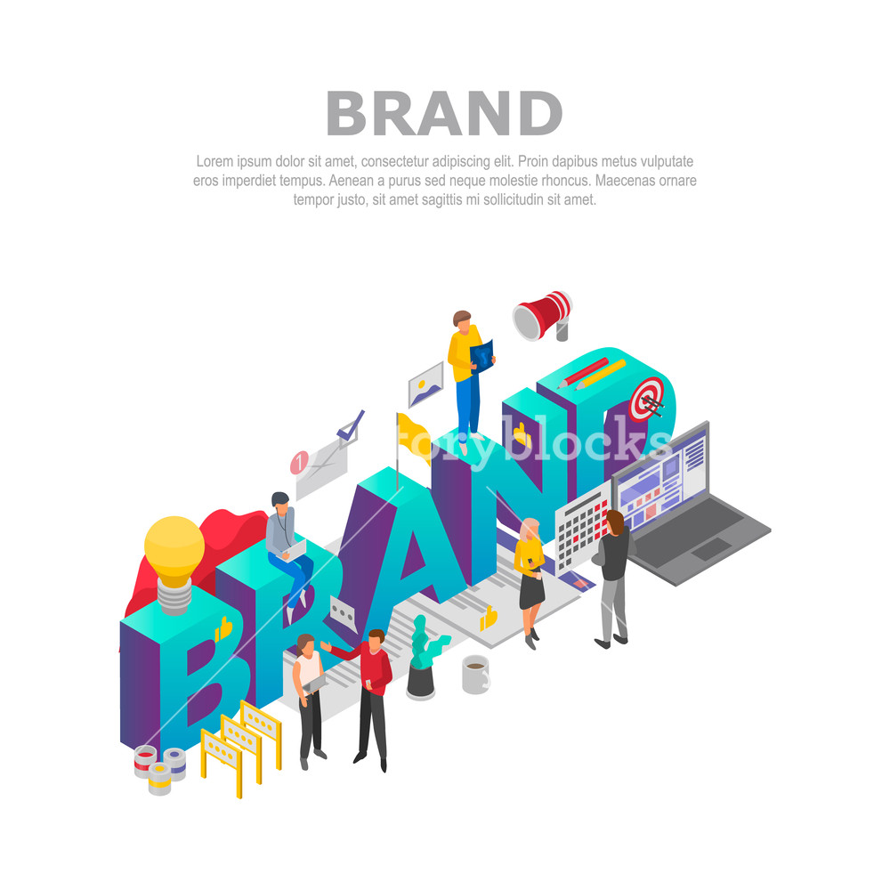 1000x1000 Brand Teamwork Concept Background Isometric Illustration Of Brand