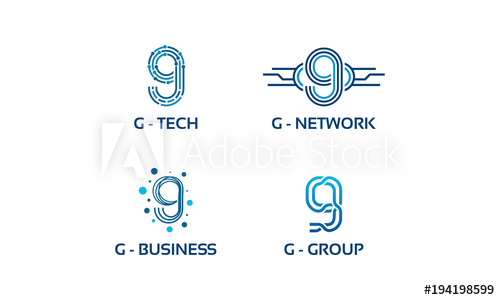 500x300 G Initial Tech Logo Vector Set, Cool G Initial Wire Logo Template
