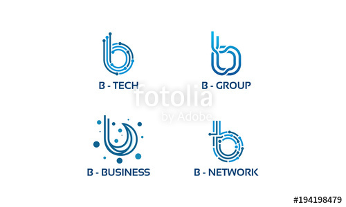 500x300 B Initial Tech Logo Vector Set, Cool B Initial Wire Logo Template