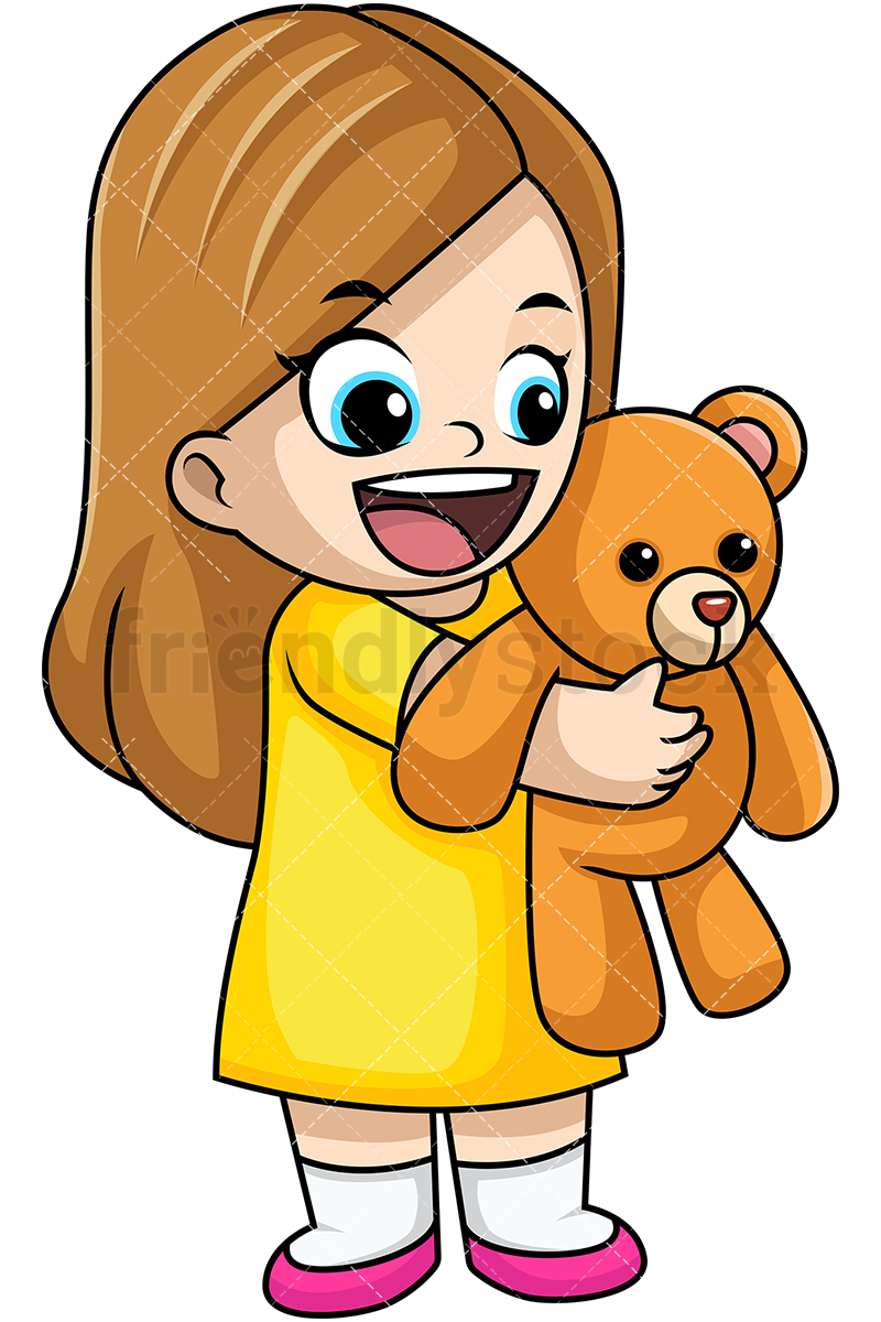 Happy Girl Holding Teddy Bear Cartoon Vector Clipart 800x1200 Happy Girl Holding Teddy Bear Cartoon Vector Clipart