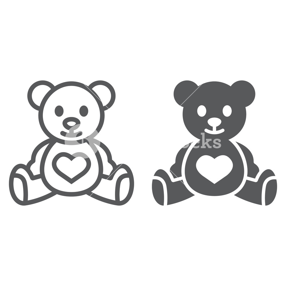 1000x1000 Teddy Bear Line And Glyph Icon, Child And Toy, Animal Sign, Vector