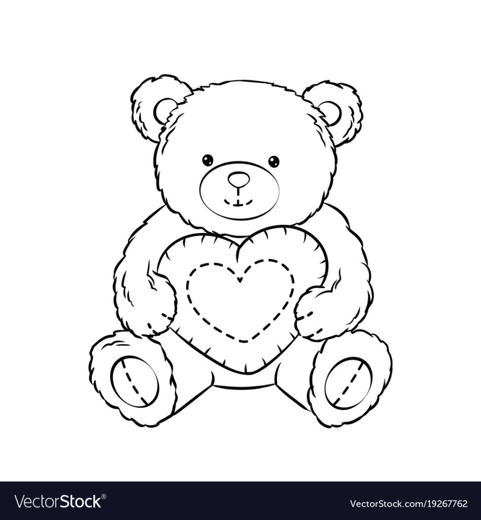 948x1024 Coloring Teddy Bear Toy With Heart Coloring Book Royalty Free