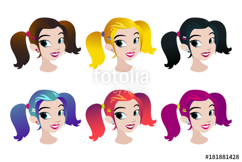 500x334 Teenager Vectors Girls Head With Different Color Hair Character
