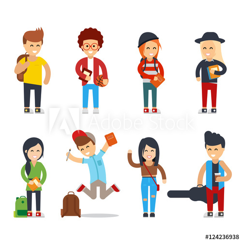 500x500 Young Students Cartoon Characters Happy People Vector Set