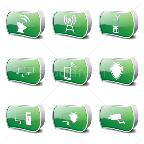 600x600 Telecom Communication Green Vector Button Icon Design Set Vector