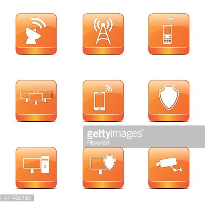 416x416 Telecom Communication Square Vector Orange Icon Design Set Premium