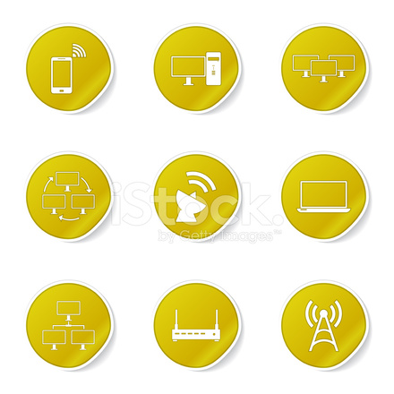 440x440 Telecom Communication Yellow Vector Button Icon Design Set Stock