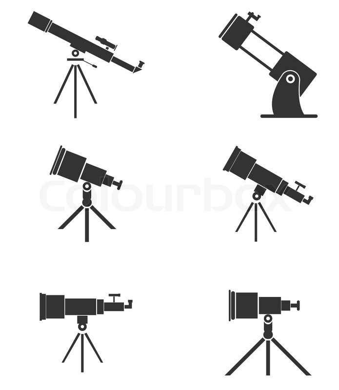 695x800 Set Of Six Simple, Black Telescopes Stock Vector Colourbox