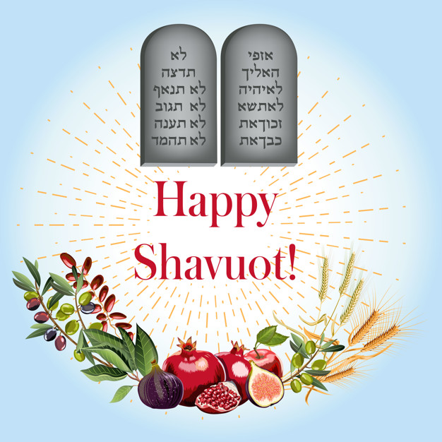 626x626 Happy Shavuot With Species And Rock Of Ten Commandments Vector