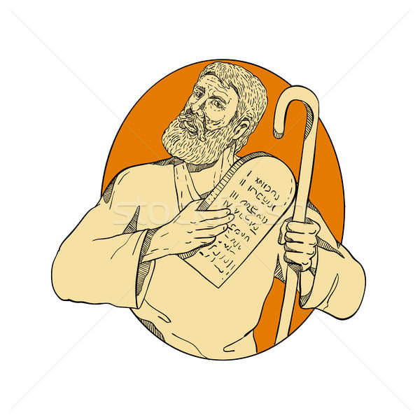 600x600 Prophet Moses Ten Commandments Drawing Color Vector Illustration