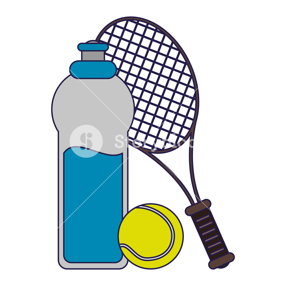 1000x1000 Tenis Sport Game Water Bottle Racket And Ball Vector Illustration