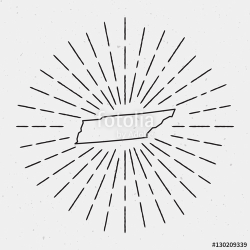 500x500 Vector Tennessee Map Outline With Retro Sunburst Border Hand