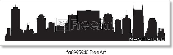 560x180 Free Art Print Of Nashville, Tennessee Skyline Detailed Vector