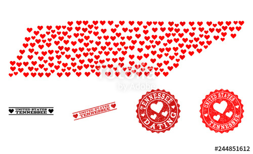 500x305 Mosaic Map Of Tennessee State Created With Red Love Hearts