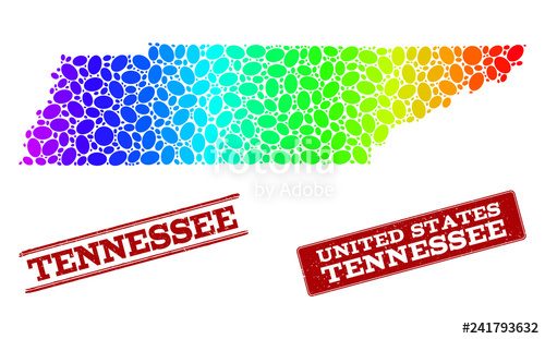 500x311 Spectrum Dotted Map Of Tennessee State And Red Grunge Stamps