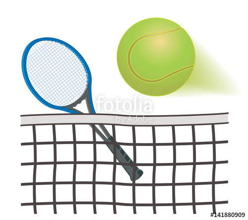 500x445 Tennis Racquet, Tennis Net And Tennis Ball In Motion Stock Image