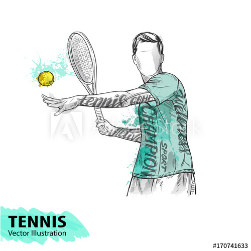 500x500 Hand Sketch Of American Tennis Player Vector Sport Illustration
