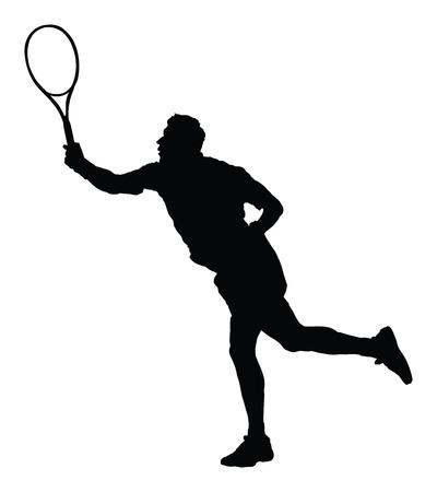400x450 One Man Tennis Player Vector Silhouette Isolated On White