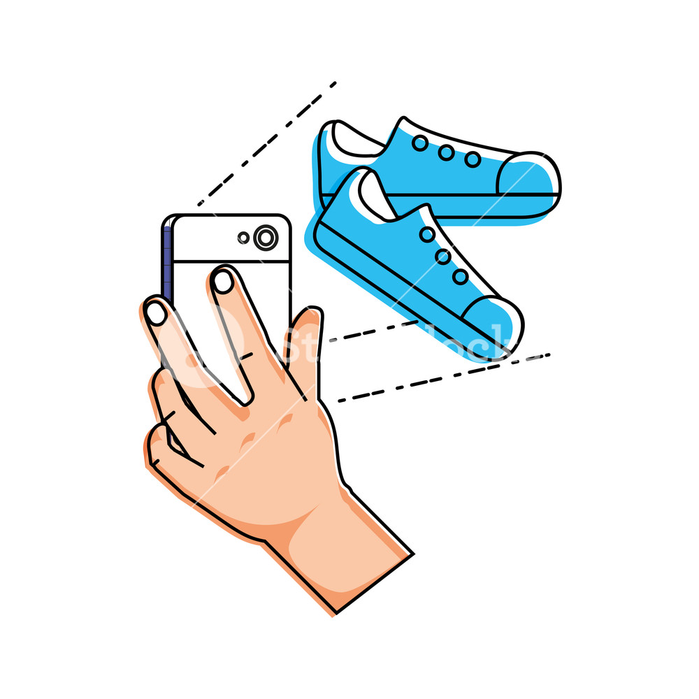Hand Using Smartphone With Tennis Shoes Vector Illustration Design 1000x1000 Hand Using Smartphone With Tennis Shoes Vector Illustration Design