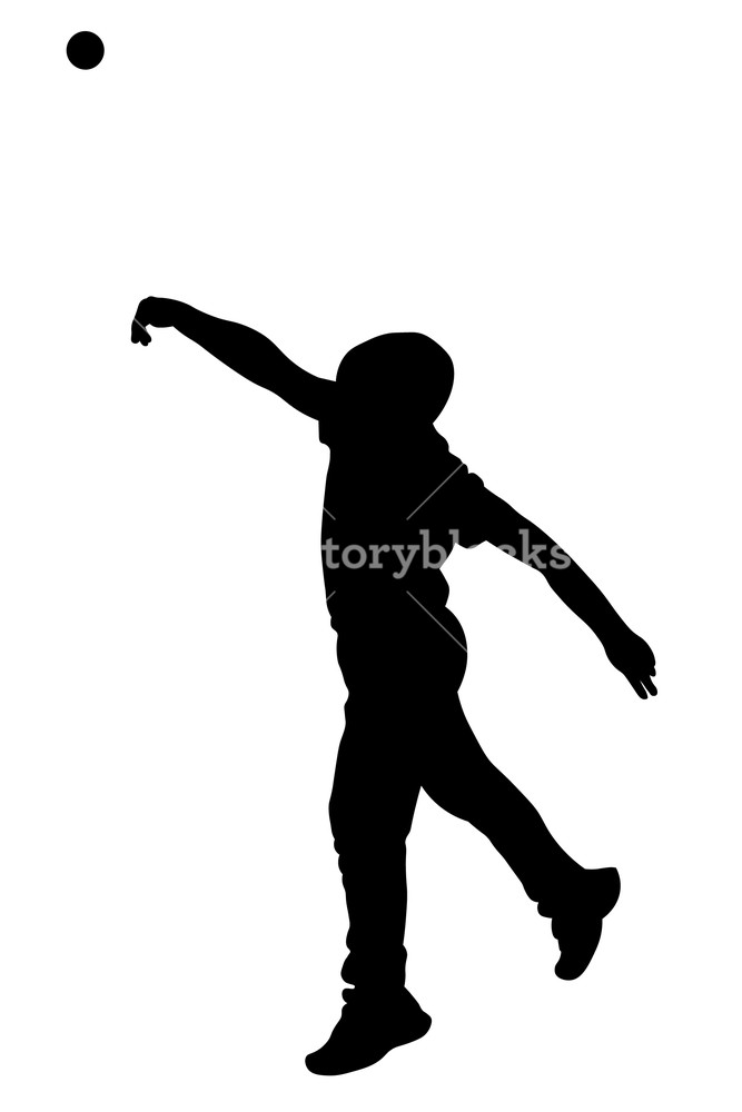 667x1000 Little Boy Throw Tennis Ball Silhouette Vector Royalty Free Stock