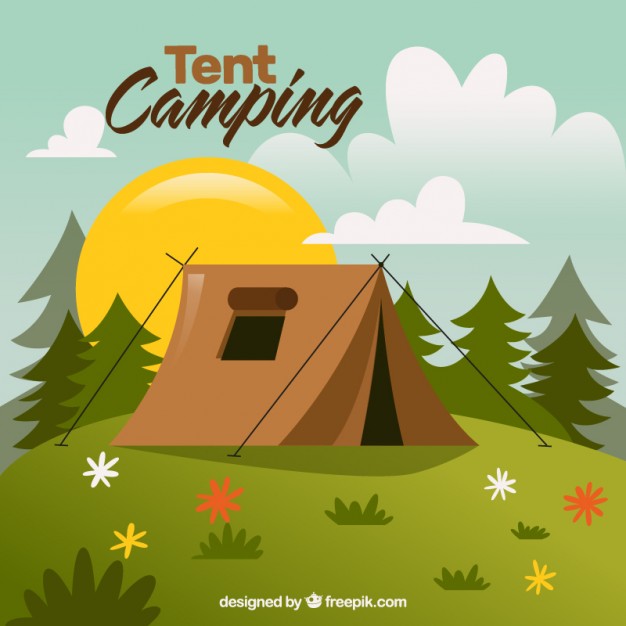 626x626 Hand Drawn Landescape With A Tent Camping Vector Free Download