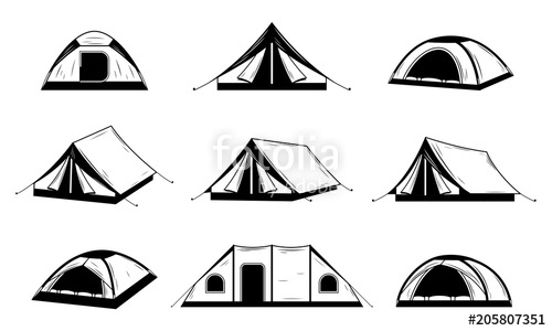 500x300 Vector Black And White Camping Tent Icons Stock Image And Royalty