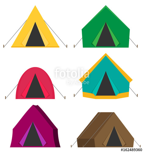 472x500 Camping Tent Vector Icons Isolated On White Background Stock