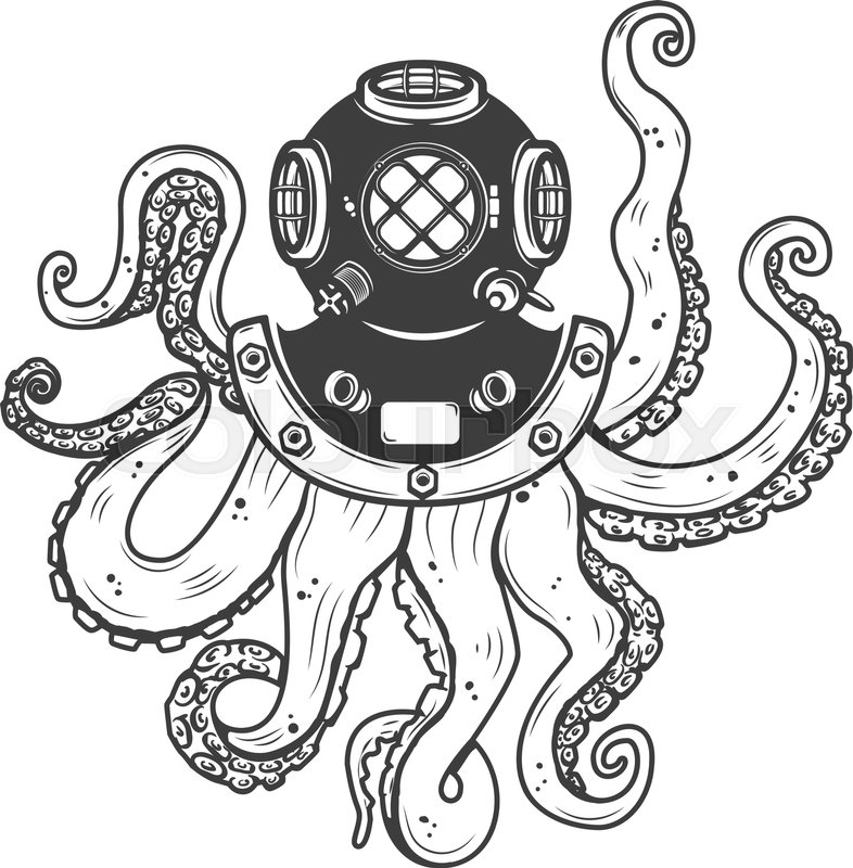 786x800 Diver Helmet With Octopus Tentacles Stock Vector Colourbox