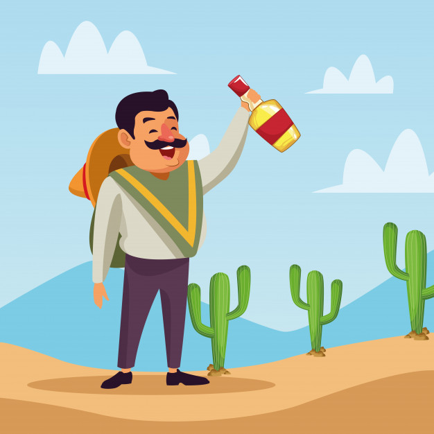 626x626 Mexican Man With Tequila Bottle Vector Premium Download