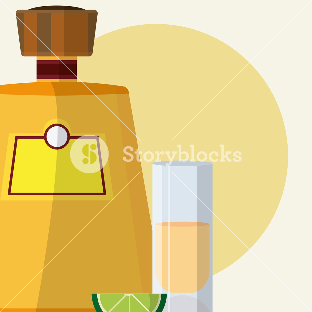 1000x1000 Tequila Bottle With Shot Vector Illustration Graphic Design
