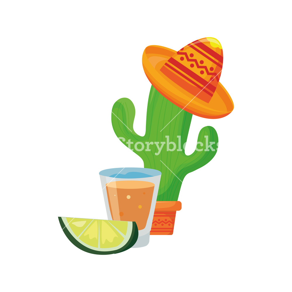 1000x1000 Cactus Hat And Tequila Shot Day Of The Dead Vector Illustration