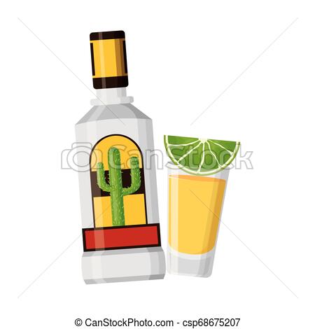 450x470 Mexican Bottle Tequila Shot Lemon Vector Illustration