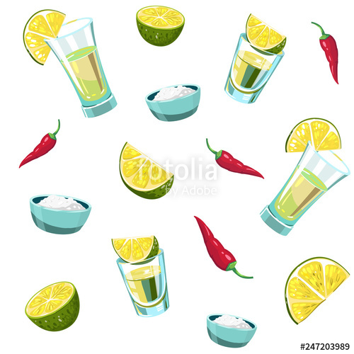 500x500 Seamless Pattern With Tequila, Shot, Lime Vector Illustration