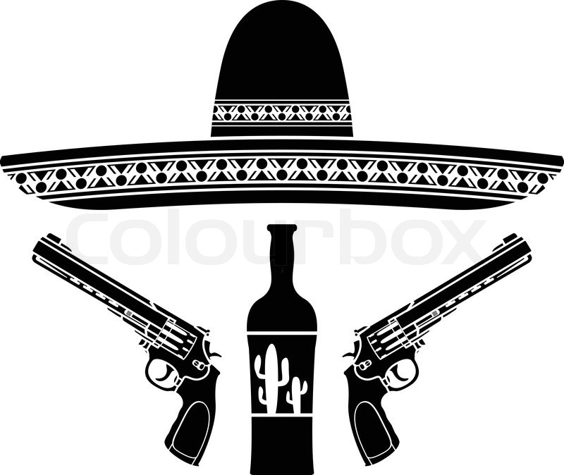 800x674 Tequila, Sombrero And Two Pistols Stock Vector Colourbox