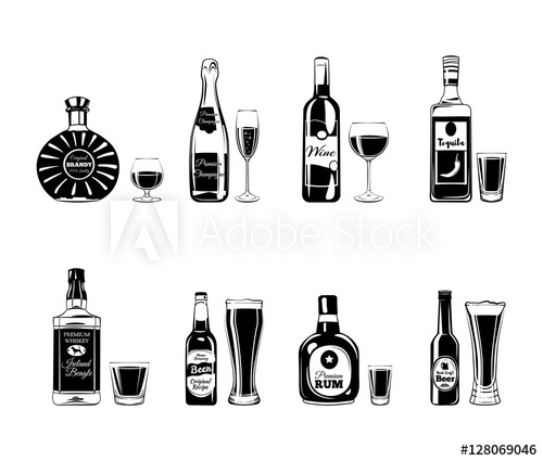 500x425 Bottle And Glasses Alcohol Elements Tequila, Champagne, Whisky