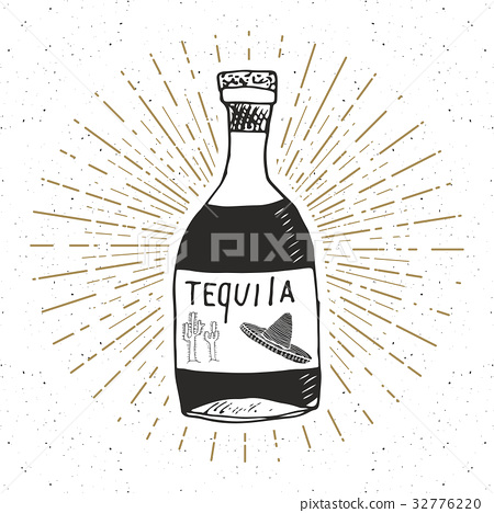 450x468 Vintage Label, Bottle Of Tequila Vector