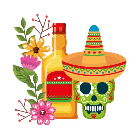 450x450 Mask Of The Santa Death With Flowers And Tequila Vector