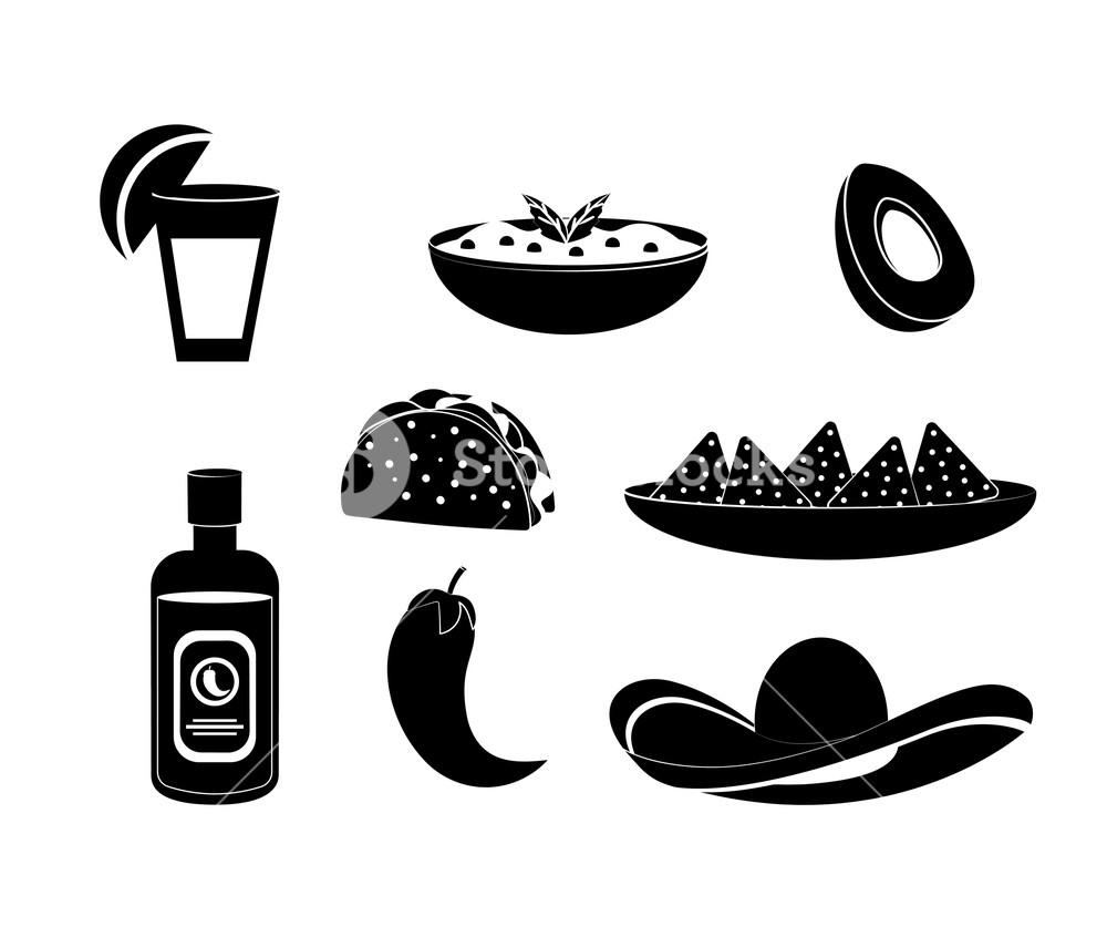 1000x846 Set Mexican Food With Spicy Sauce And Tequila Vector Illustration