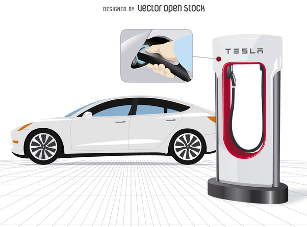 602x446 Tesla Car With Charger And Close Up Free Vector Download