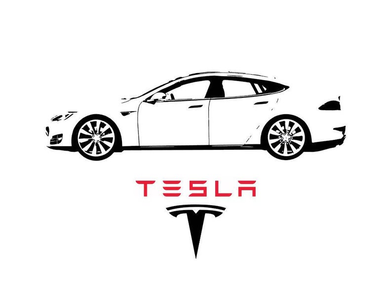 794x615 Tesla Model S White Side View Bampw Vector Vectorized Print Etsy