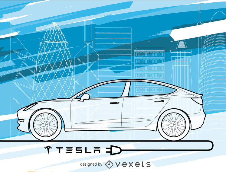 747x570 Tesla Car Wallpaper In Blue Tones