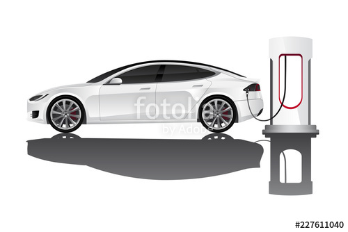 500x334 Electric Car With Charging Station Vector Illustration