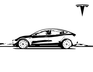 300x233 Tesla Model Iii Trace Side View Vector Vectorized Print Poster