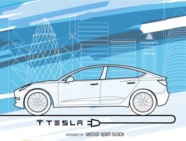 640x488 Vector Featuring The Drawing Of An All White Tesla Electric Car